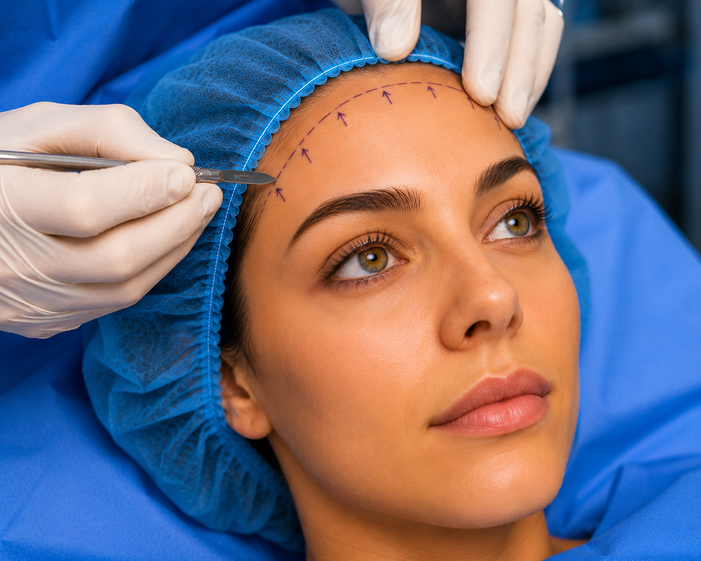 Surgeon consulting a patient about Forehead Lift
